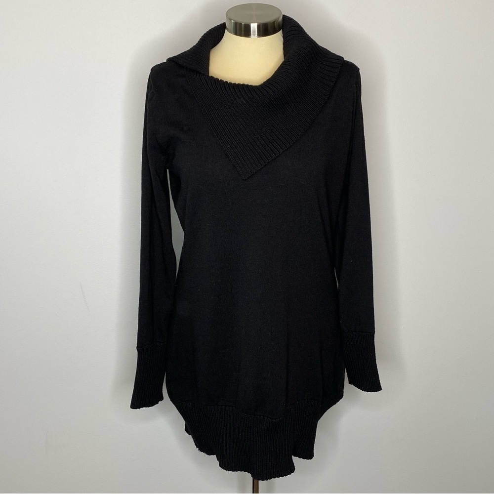 The Limited Black Split Funnel Neck Tunic Sweater